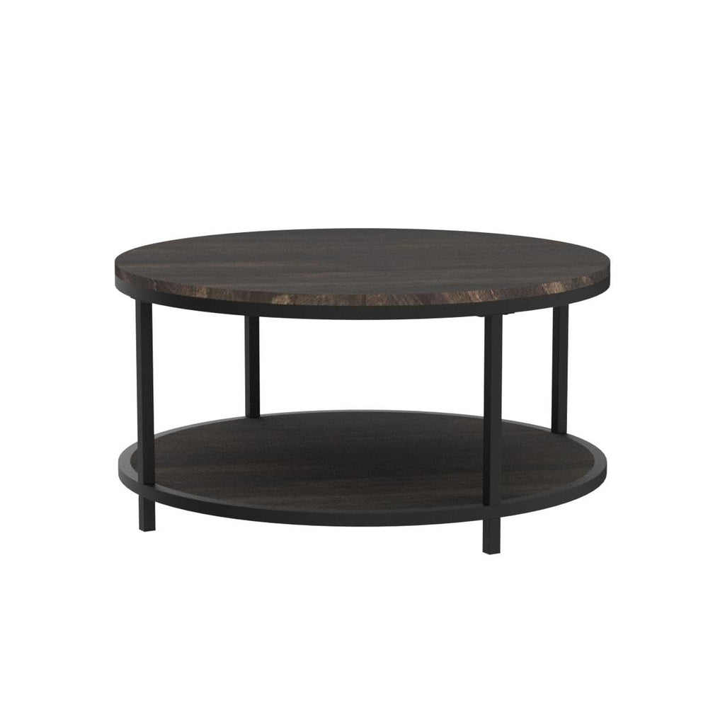 NSdirect Round Coffee Table,36" Coffee Table for Living Room,2-Tier Rustic Wood Desktop with Storage Shelf Modern Design Home Furniture(Light Walnut)
