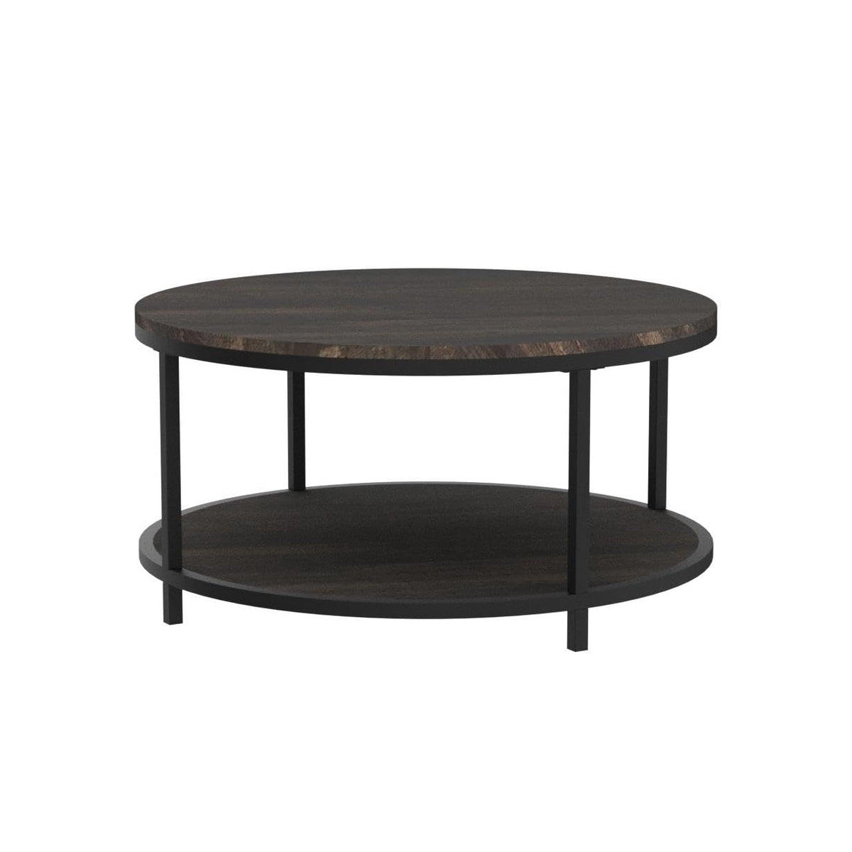 NSdirect Round Coffee Table,36" Coffee Table for Living Room,2-Tier Rustic Wood Desktop with Storage Shelf Modern Design Home Furniture(Light Walnut)