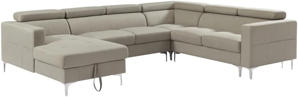 120'* 94.5" 3-Piece Sectional Sofa U Shape with Storage Left Chaise Lounge with Adjustment Linen Fabric