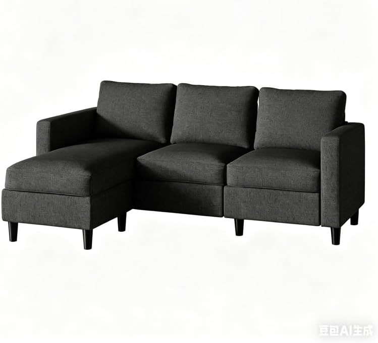 Living Room Office Three Seater L Shaped Sofa with Movable Footstool Fabric Soft Cushion Light Luxury