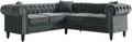 80" Deep Button Tufted Upholstered Roll Arm L-Shaped Sofa 3 Pillows Included, Solid Wood Gourd Legs