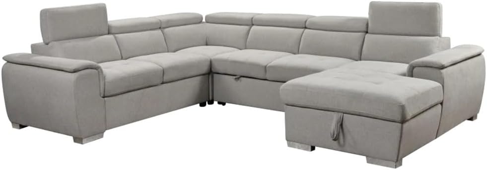 125" U Shaped 7-seat Sectional Sofa Couch with Adjustable Headrest, Bed with Storage Chaise-Pull Out