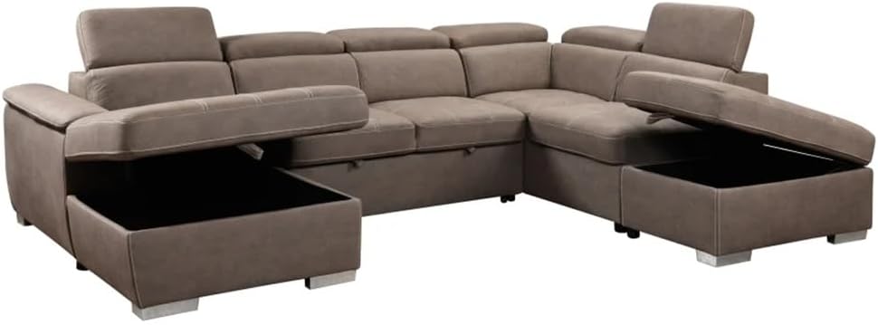 128" Sofa U Shaped Sectional Couch with Ottomans Reversible Modular Sofa 7 Seater with Storage Seat