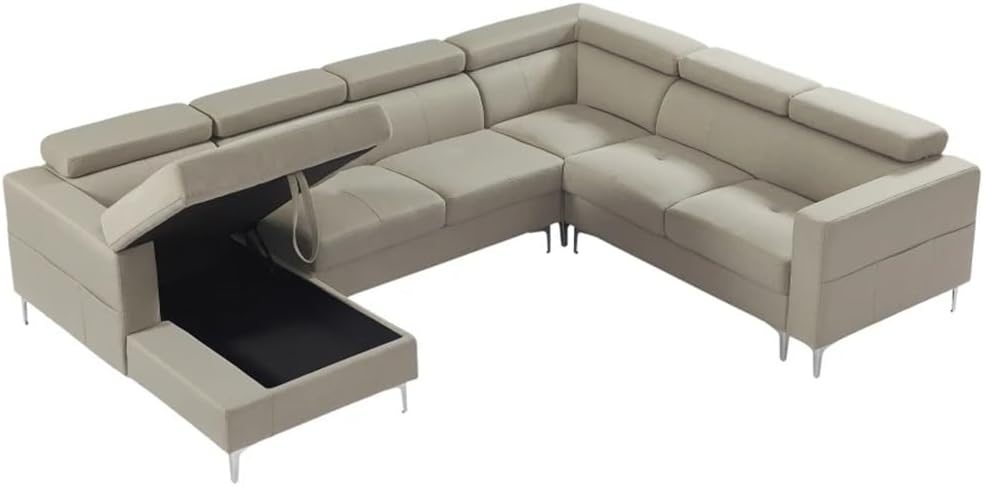 120'* 94.5" 3-Piece Sectional Sofa U Shape with Storage Left Chaise Lounge with Adjustment Linen Fabric