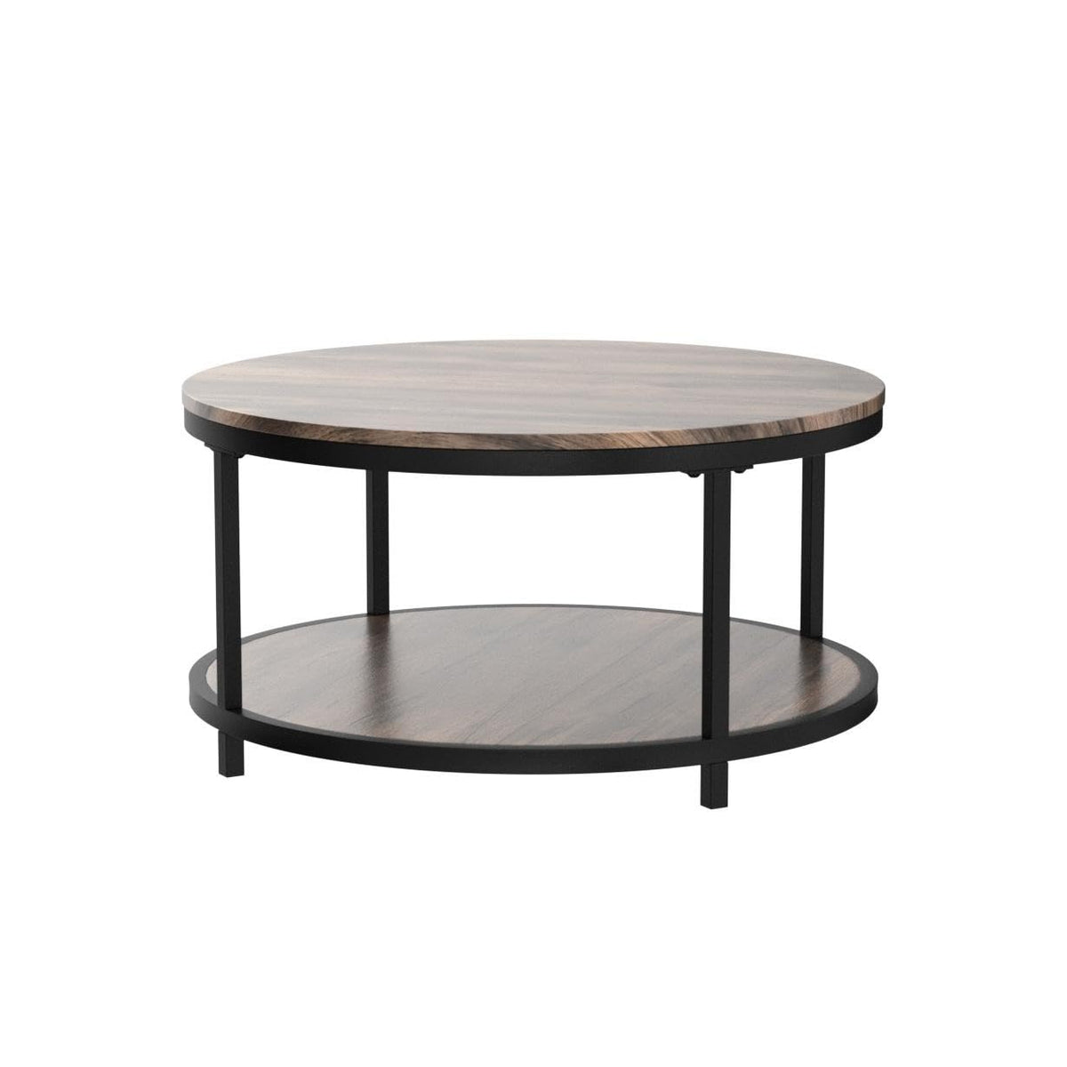 NSdirect Round Coffee Table,36" Coffee Table for Living Room,2-Tier Rustic Wood Desktop with Storage Shelf Modern Design Home Furniture(Light Walnut)