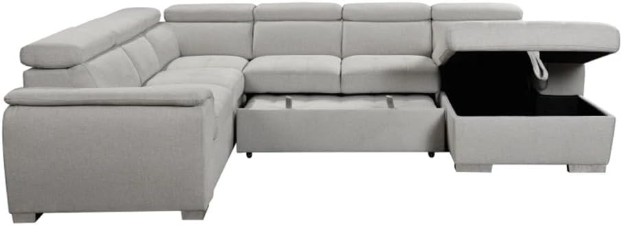 125" U Shaped 7-seat Sectional Sofa Couch with Adjustable Headrest, Bed with Storage Chaise-Pull Out