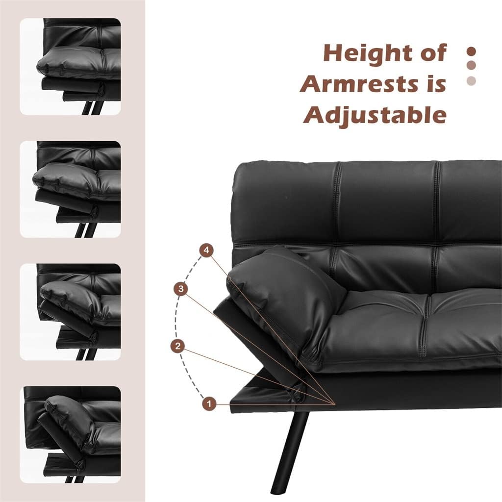 Convertible Futon Sofa Bed Memory Foam Couch Sleeper W/Adjustable Armrest Black