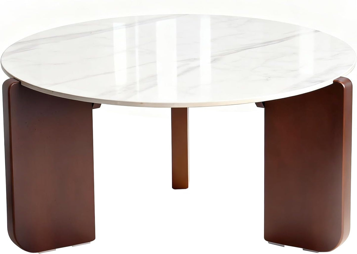 31.5 Inch Round Sintered Stone Top Coffee Table for Living Room