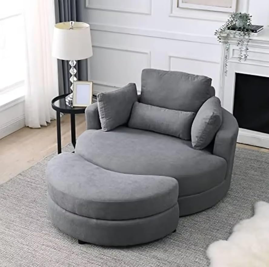 Swivel Accent Barrel Chair with Storage Ottoman Linen Fabric Lounge Club Sofa in Living Room Hotel ï»¿