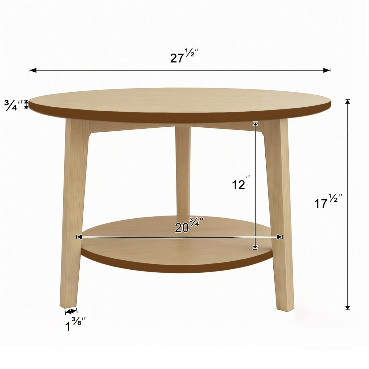 2-Tier Round Coffee Table, 28ââ Wood Nesting Side Table with Storage Shelf, Natural Walnut Wood Tables for Living Room, Space Saving Accent Table