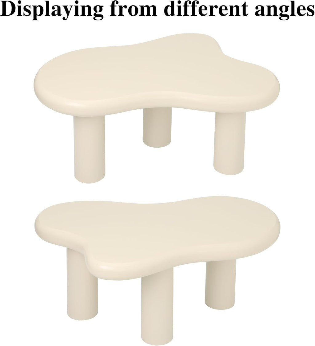 34"(L) Cloud Coffee Table, Modern Wood Coffee Table for Living Room, Accent Center Tables with 3 Legs, Small Tea Tables for Balcony, Patio, Bedroom, Cream White
