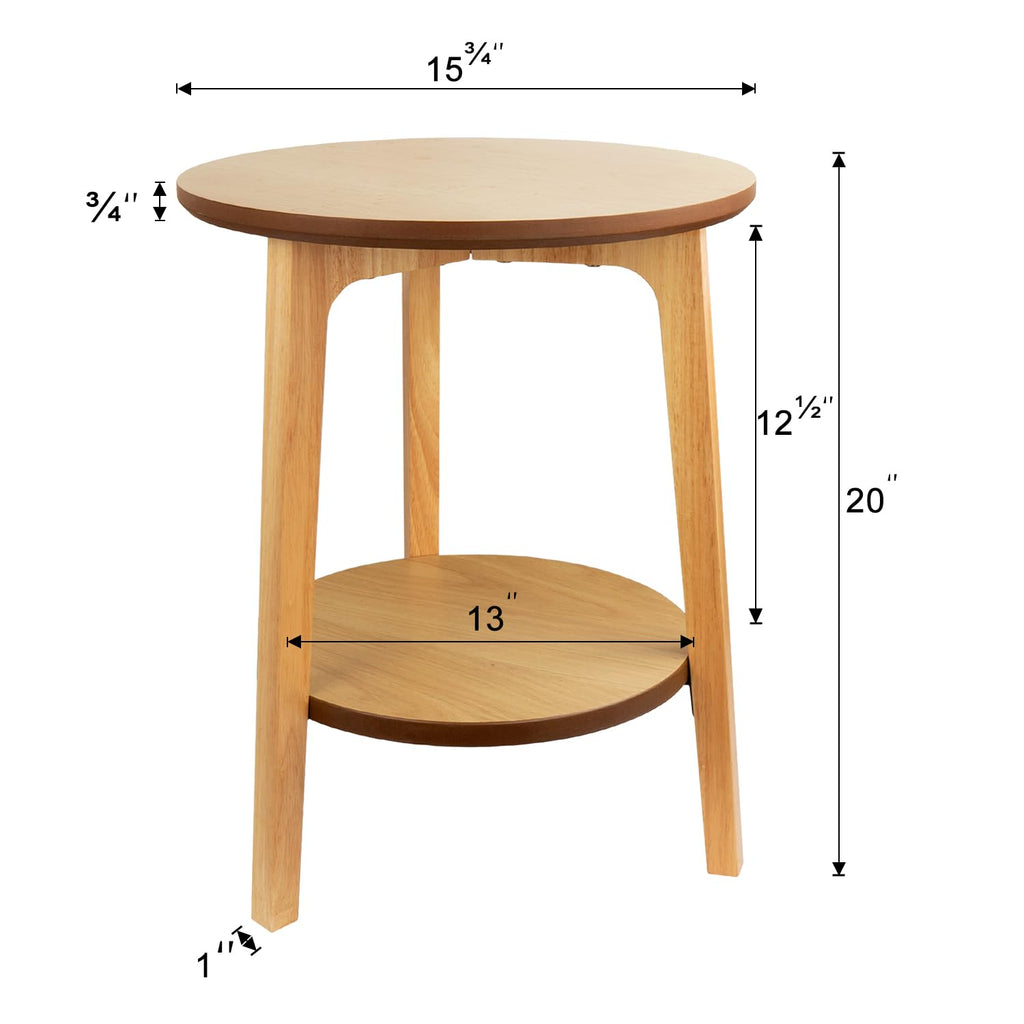 2-Tier Round Coffee Table, 28ââ Wood Nesting Side Table with Storage Shelf, Natural Walnut Wood Tables for Living Room, Space Saving Accent Table