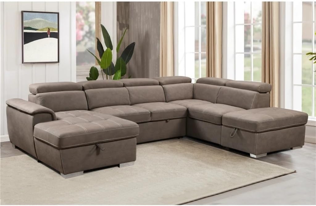 128" Sofa U Shaped Sectional Couch with Ottomans Reversible Modular Sofa 7 Seater with Storage Seat