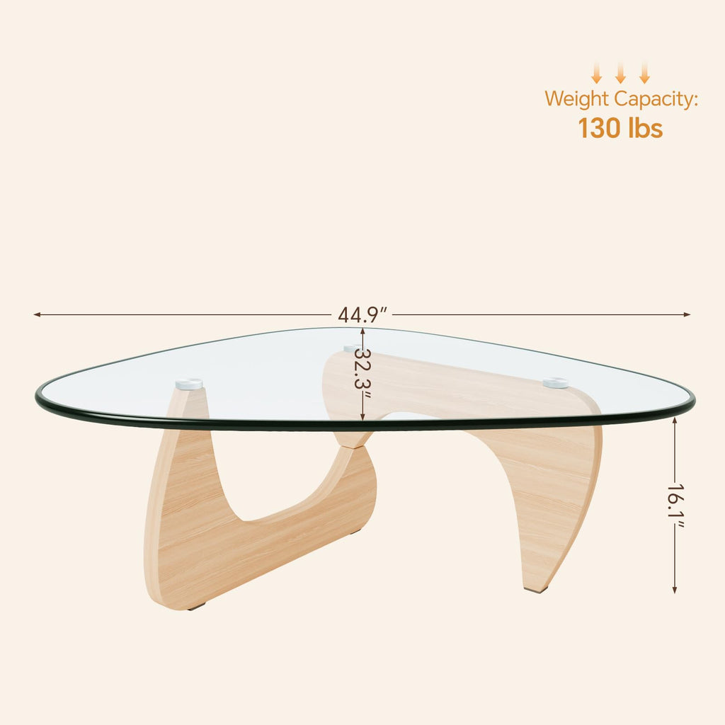 Coffee Tables Glass Small Farmhouse Coffee Table Mid-Century Modern Wood Center Table for Living Room, Walnut Transparent, 32 Inch