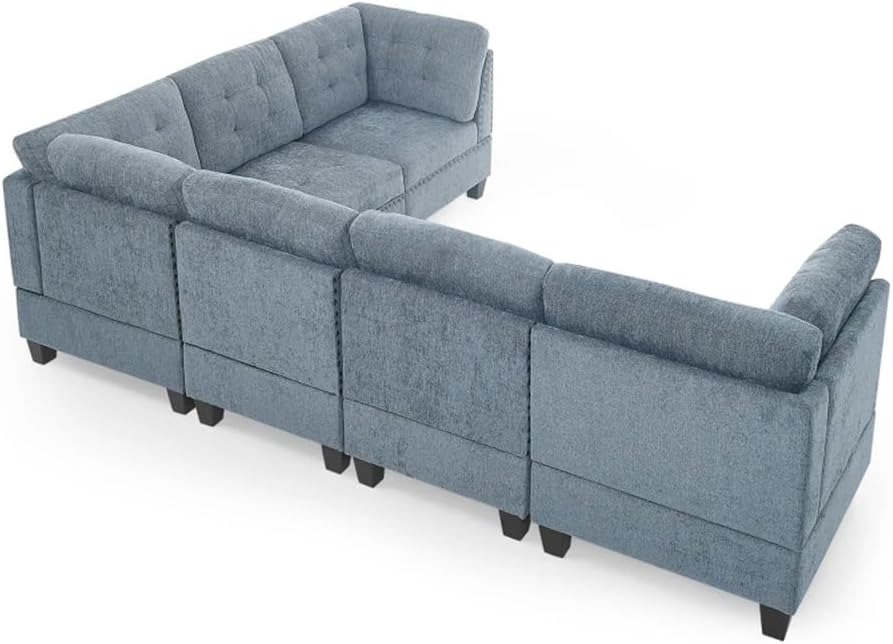 L Shape Modular Sectional Sofaï¼Includes Three Single Chair and Corner ï¼Navy Chenille