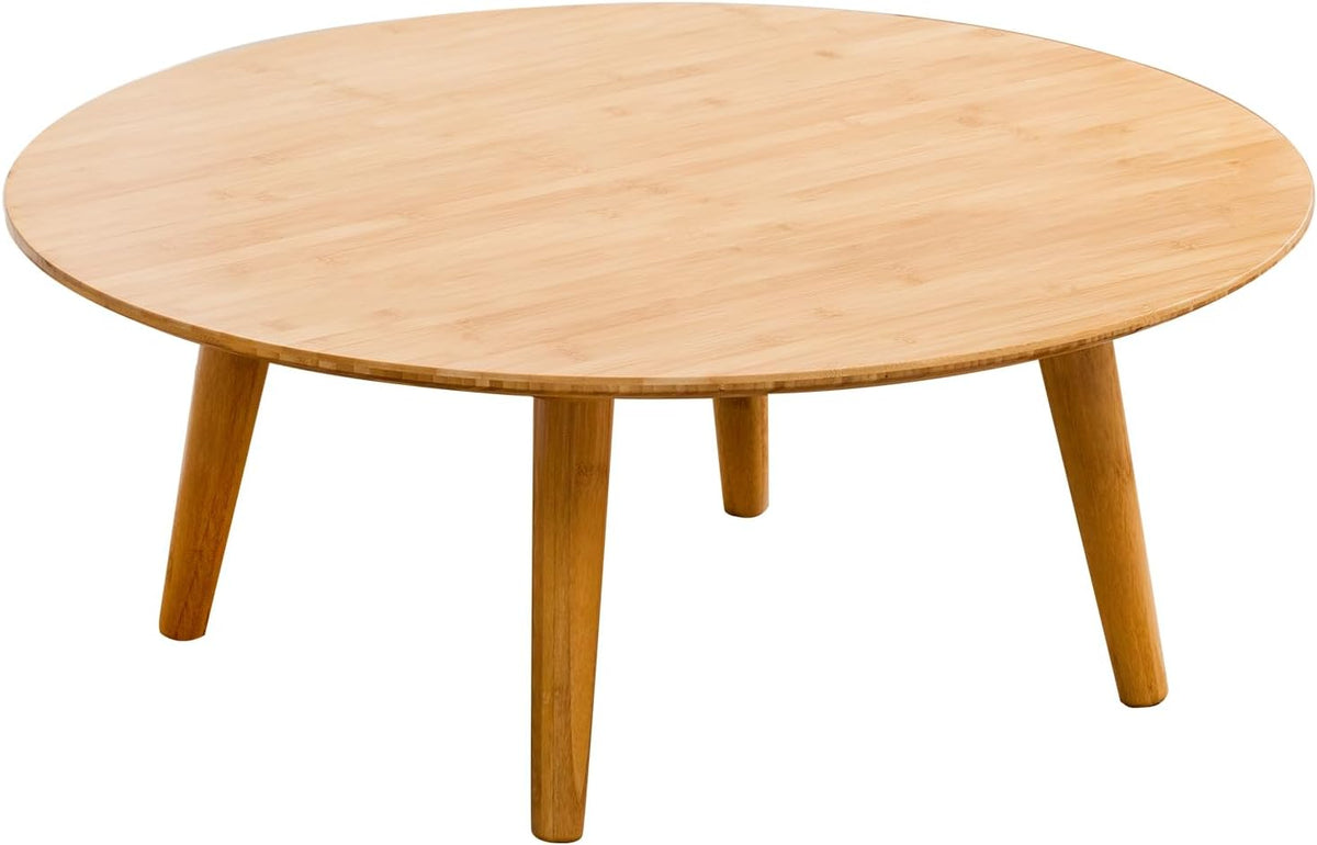 Furlide Small Round Coffee Table, Bamboo Mid Century Floor Table