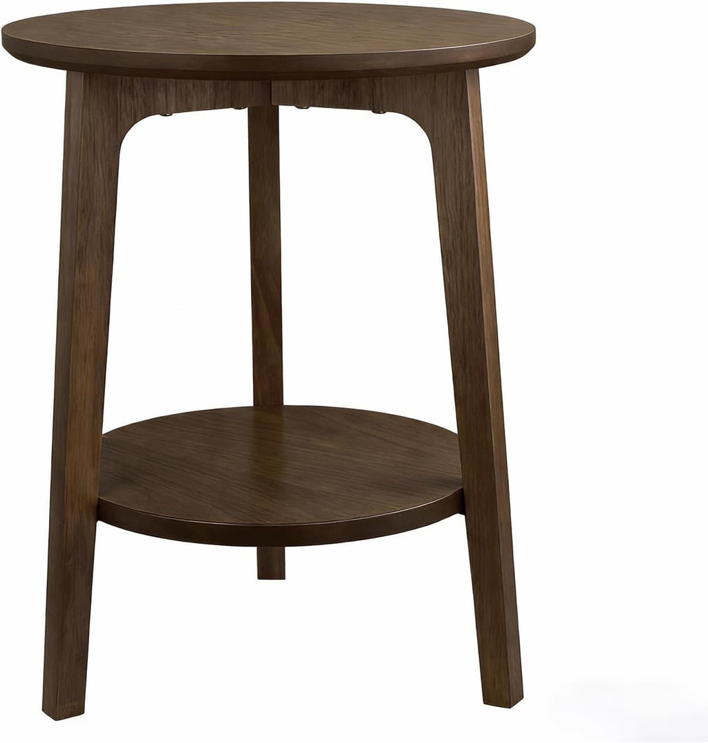2-Tier Round Coffee Table Wood Nesting Side Table (Walnut, 28x28x18)