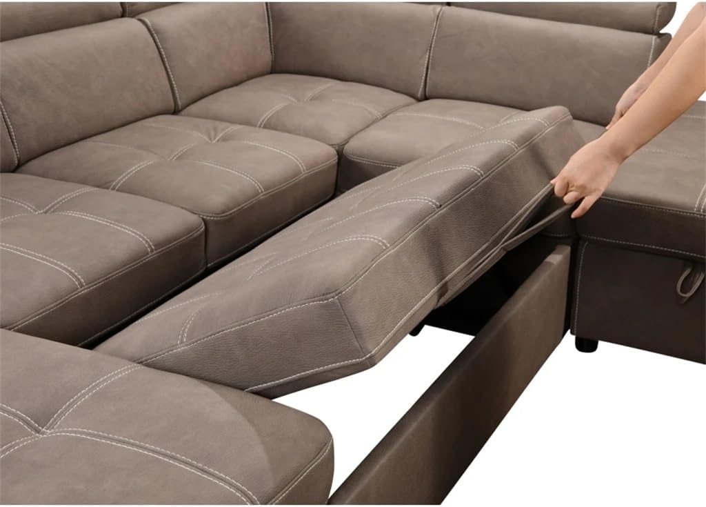 128" Sofa U Shaped Sectional Couch with Ottomans Reversible Modular Sofa 7 Seater with Storage Seat