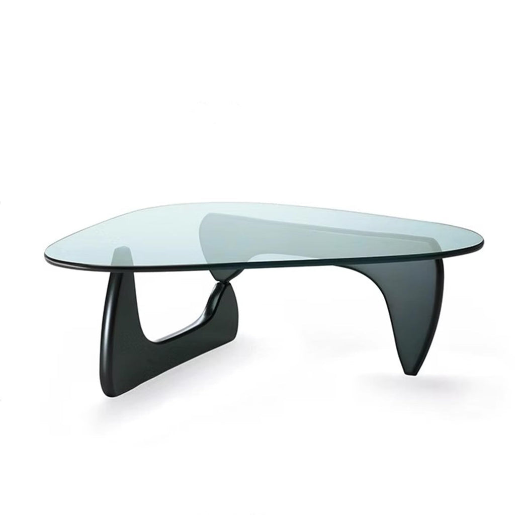 EASYSOUL Modern Glass Coffee Table, 32.68" D x 22.44" W x 15.75" H, Abstract Round Tea Tables for Living Room Home Office Industrial Cocktail Tables (Walnut-Brown Glass, 32.68")