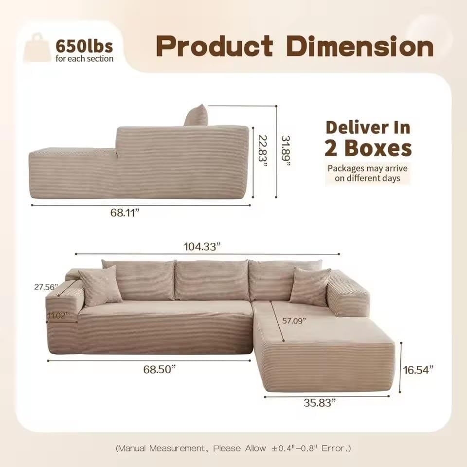 L-Shape Upholstered Cloud Minimalist Free Combination Deep Seat Corner Couch