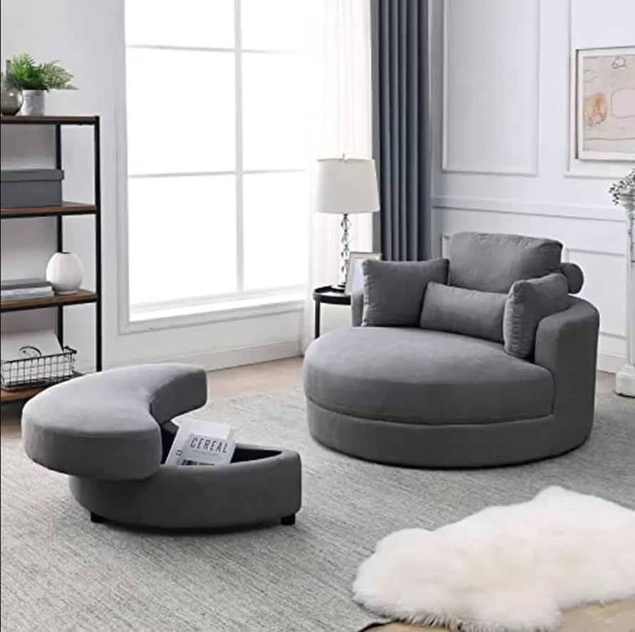 Swivel Accent Barrel Chair with Storage Ottoman Linen Fabric Lounge Club Sofa in Living Room Hotel ï»¿