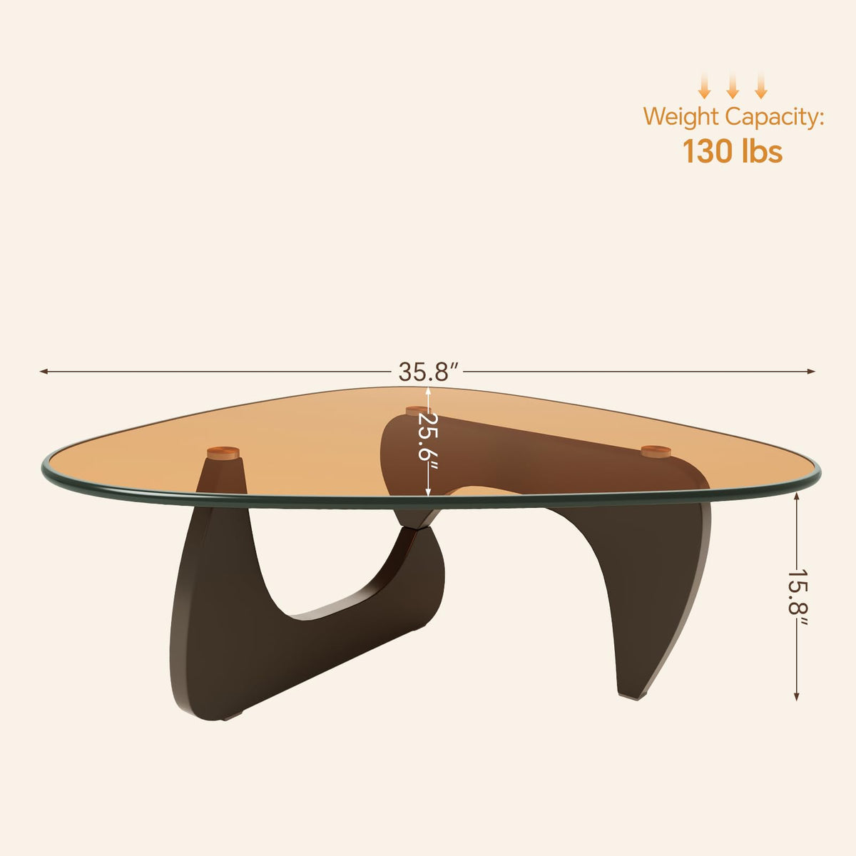Coffee Tables Glass Small Farmhouse Coffee Table Mid-Century Modern Wood Center Table for Living Room, Walnut Transparent, 32 Inch