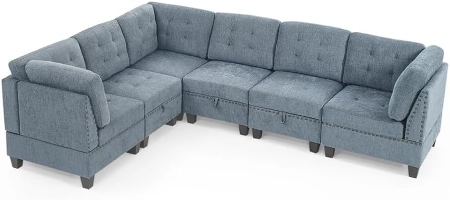 L Shape Modular Sectional Sofaï¼Includes Three Single Chair and Corner ï¼Navy Chenille
