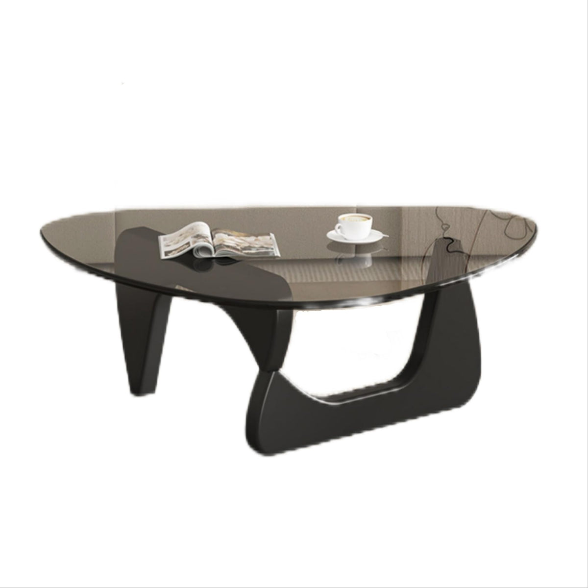 EASYSOUL Modern Glass Coffee Table, 32.68" D x 22.44" W x 15.75" H, Abstract Round Tea Tables for Living Room Home Office Industrial Cocktail Tables (Walnut-Brown Glass, 32.68")