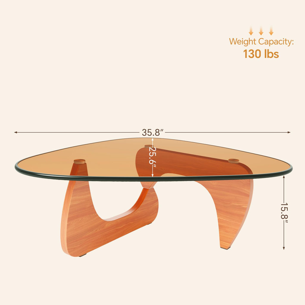 Coffee Tables Glass Small Farmhouse Coffee Table Mid-Century Modern Wood Center Table for Living Room, Walnut Transparent, 32 Inch