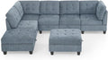 L Shape Chenille Modular Sectional Sofa, Combination Includes Three Single Chair,Two Corner and Ottoman