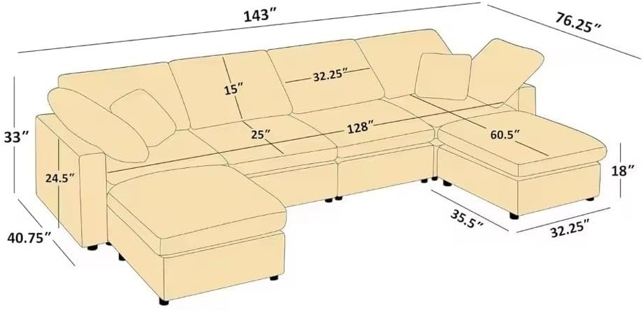 Modular Sectional Sofa for Living Room U Shaped Convertible Comfy Corduroy Cloud Couch for Large Apartment Office