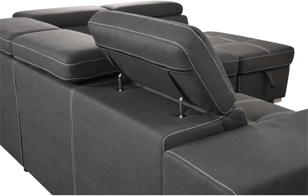 105" Sectional Sofa with Adjustable Headrest,Sleeper Sectional Pull Out Couch Bed with Storage Ottoman and 2 Stools