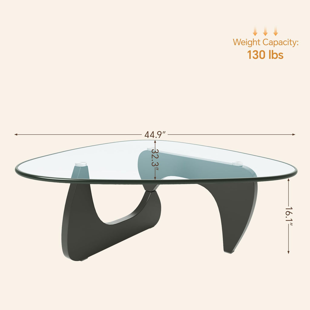 Coffee Tables Glass Small Farmhouse Coffee Table Mid-Century Modern Wood Center Table for Living Room, Walnut Transparent, 32 Inch