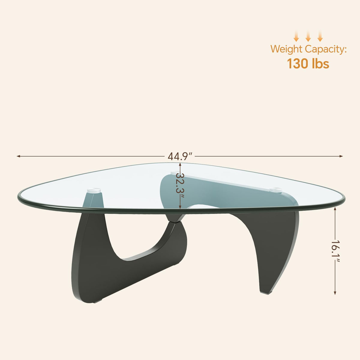 Coffee Tables Glass Small Farmhouse Coffee Table Mid-Century Modern Wood Center Table for Living Room, Walnut Transparent, 32 Inch
