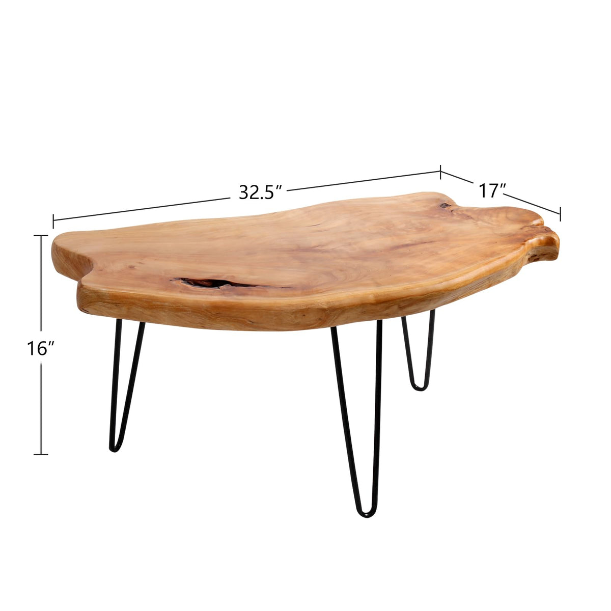 WELLAND Flower-Shaped Live Edge Cedar Coffee Table 32" W x 32" D x 20.5" H