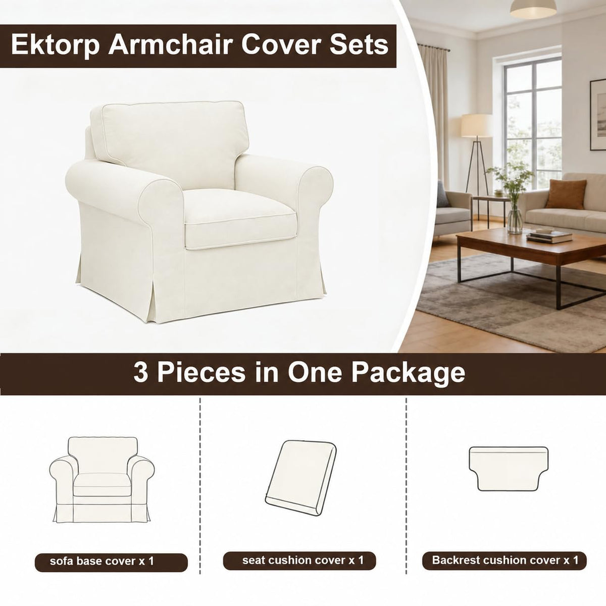 Ektorp 3 Seat Sofa Cover Slipcover Replacement Made for IKEA Ektorp 3 Seat Sofa Cover, Couch Cover Not Include The Sofa Body,Khaki