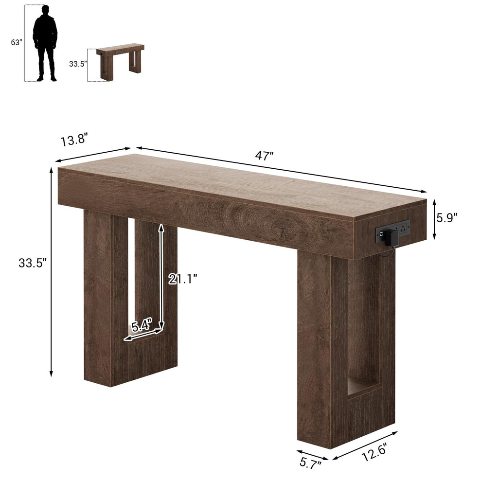 Unikito 63" Console Table with Sensor Light & AC Outlets with USB-C Ports