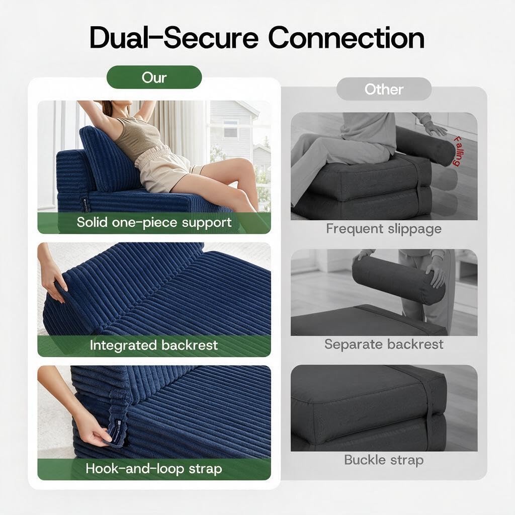 Folding Sofa Bed Convertible 4 in 1 Sleeper Chair Black Single