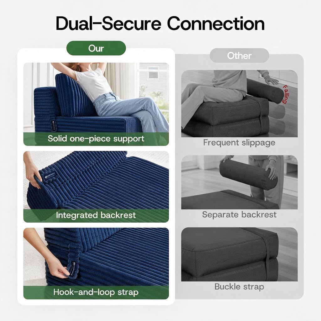 Folding Sofa Bed Convertible 4 in 1 Sleeper Chair Black Single