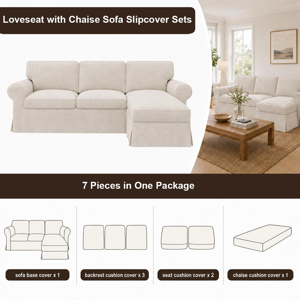 Ektorp 3 Seat Sofa Cover Slipcover Replacement Made for IKEA Ektorp 3 Seat Sofa Cover, Couch Cover Not Include The Sofa Body,Khaki