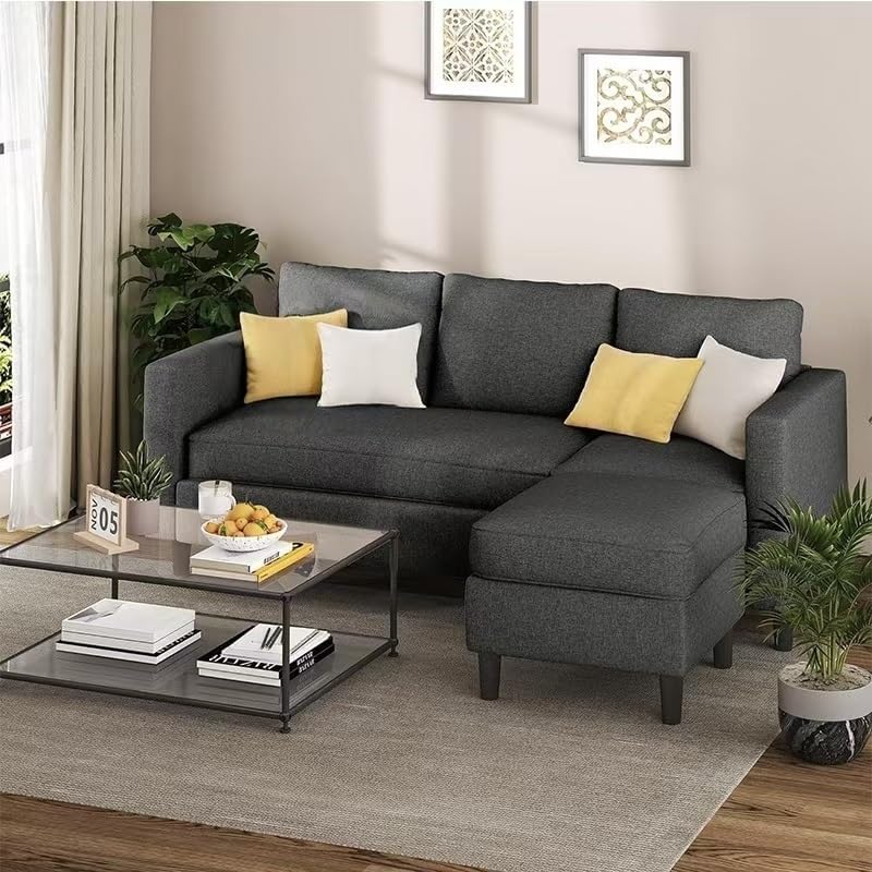 Living Room Office Three Seater L Shaped Sofa with Movable Footstool Fabric Soft Cushion Light Luxury
