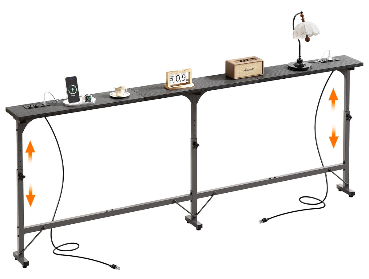 106"-157" Adjustable Length Behind Couch Sofa Table with 3 Power Outlets