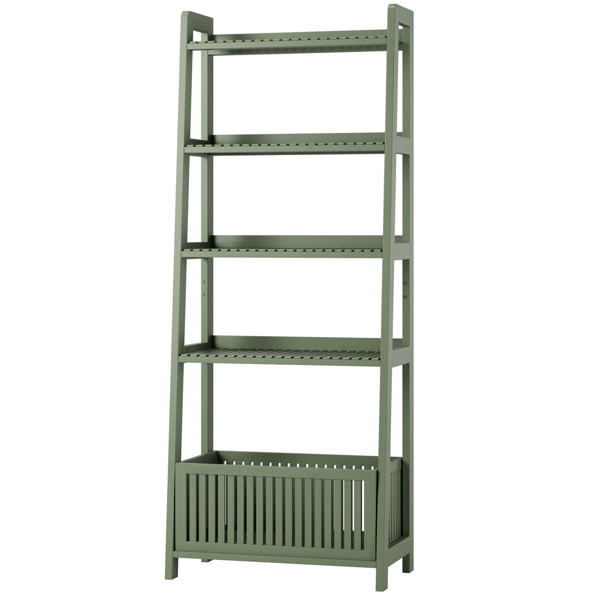 Bamjoy Bamboo Ladder Shelf, Bookshelf with 4 Display Shelves and 1 Open Storage Basket, Multifunctional Storage Rack Organizer for Home Office, Bedroom, Living Room, 66â H Natural