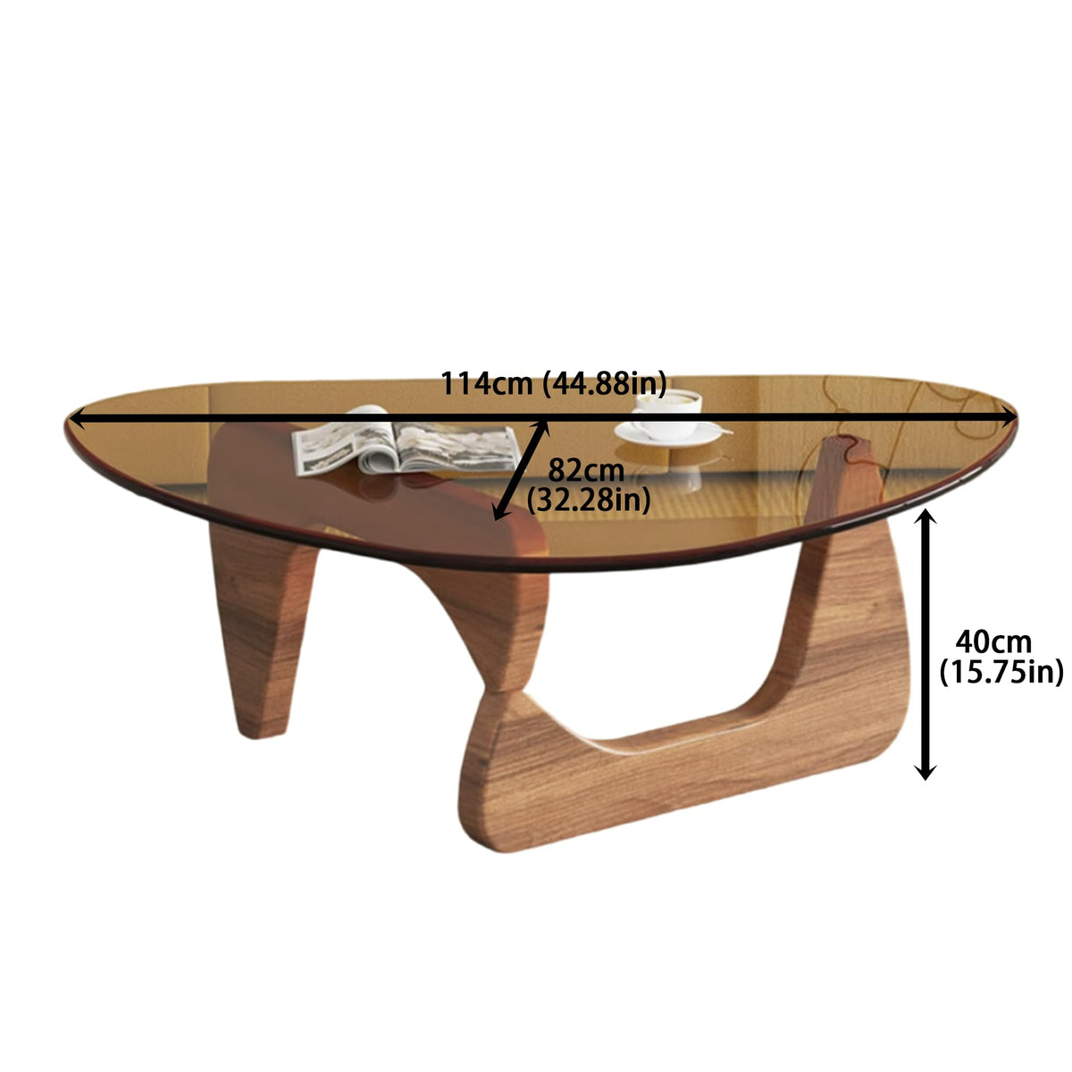 EASYSOUL Modern Glass Coffee Table, 32.68" D x 22.44" W x 15.75" H, Abstract Round Tea Tables for Living Room Home Office Industrial Cocktail Tables (Walnut-Brown Glass, 32.68")