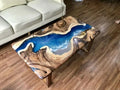 Natural Wood Unique Blue Ocean with Wave Look Resin Epoxy Table Coastal Table Top Dining Table Coffee Table Side/End Table Home DÃ©cor (16.5" Inches Tall, 36 x 24 Inches)