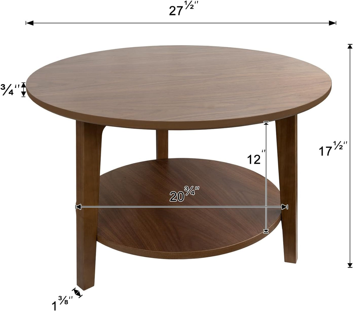 2-Tier Round Coffee Table, 28ââ Wood Nesting Side Table with Storage Shelf, Natural Walnut Wood Tables for Living Room, Space Saving Accent Table