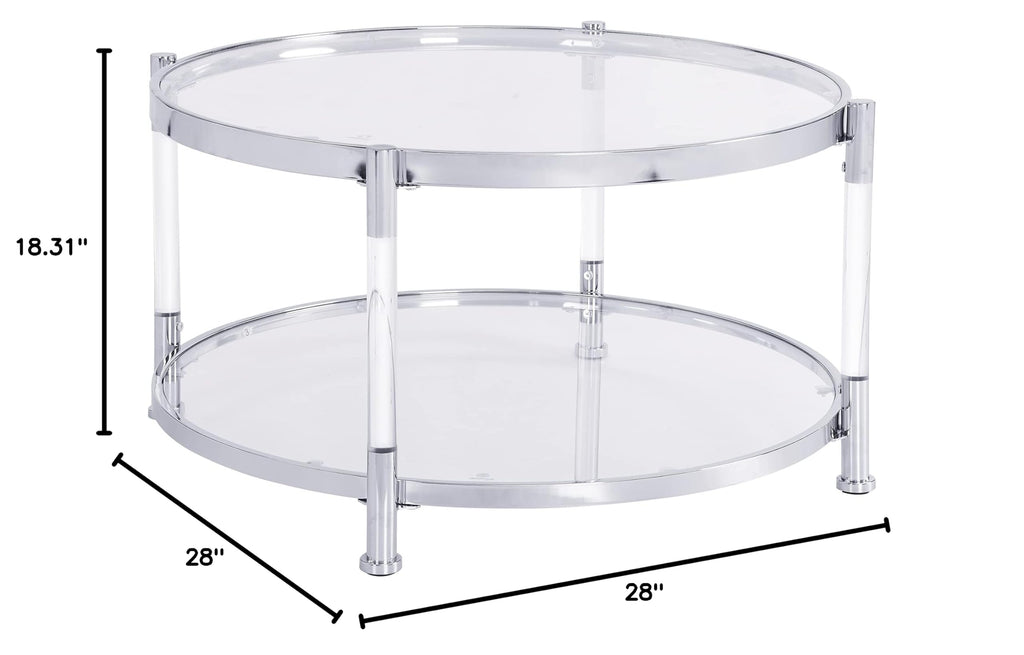 32" Tempered Glass Round Coffee Table Modern Chrome Frame Acrylic Legs Circle Living Room Center Tables