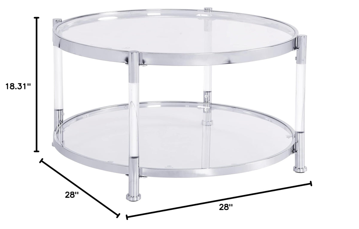 32" Tempered Glass Round Coffee Table Modern Chrome Frame Acrylic Legs Circle Living Room Center Tables