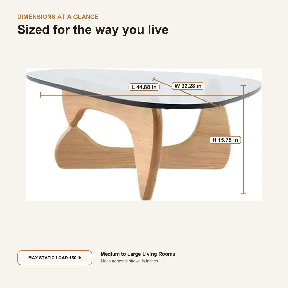 EASYSOUL Modern Glass Coffee Table, 32.68" D x 22.44" W x 15.75" H, Abstract Round Tea Tables for Living Room Home Office Industrial Cocktail Tables (Walnut-Brown Glass, 32.68")