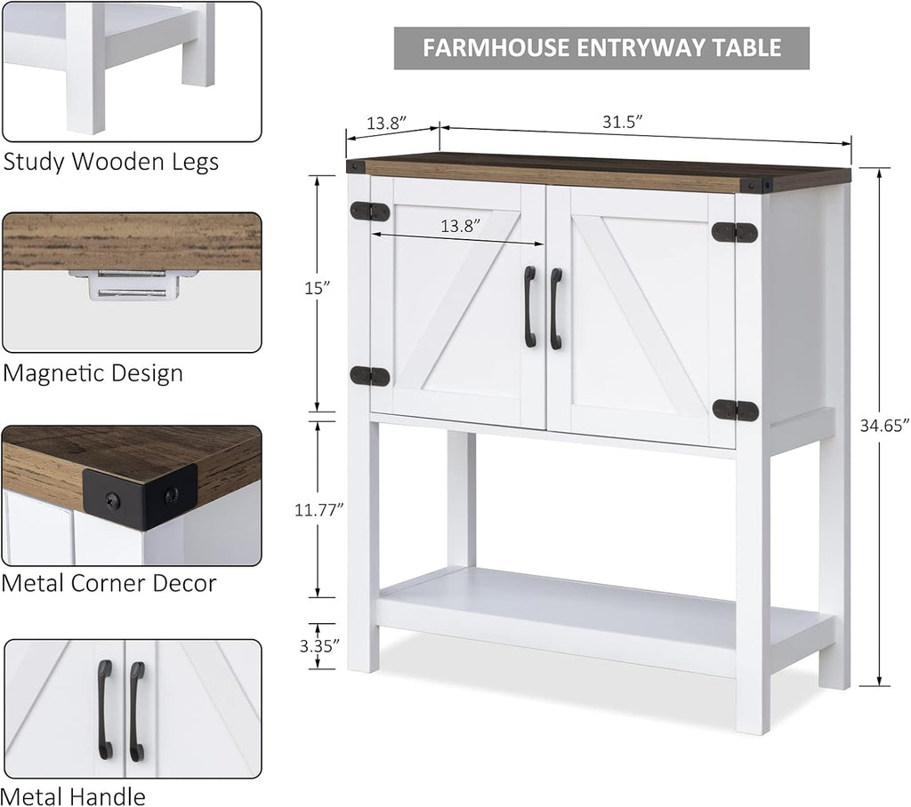 Mufico Console Table Coffee Bar Sofa Cabinet, 31.5Lx13.8Dx34.65H(White)